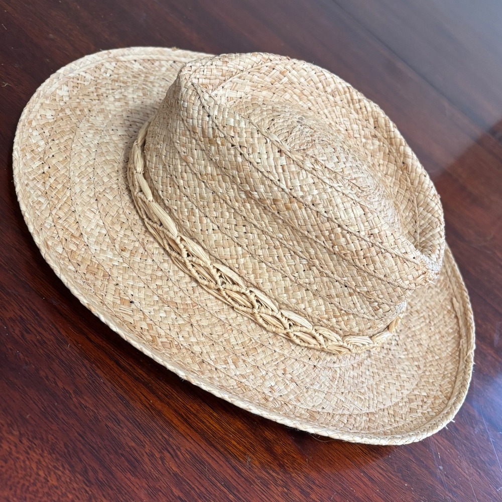 Dorfman Pacific Straw Fedora Sun Hat L/XL Raffia Woven Tan Beach Travel Outdoor